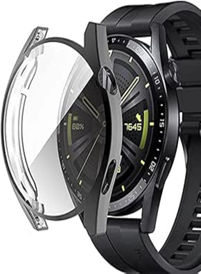 Beauenty Case With TPU Film for HUAWEI Watch GT 3, All-Inclusive Anti-Drop Electroplating Cover With Screen Protector for Huawei Watch GT 3 (46mm, black)